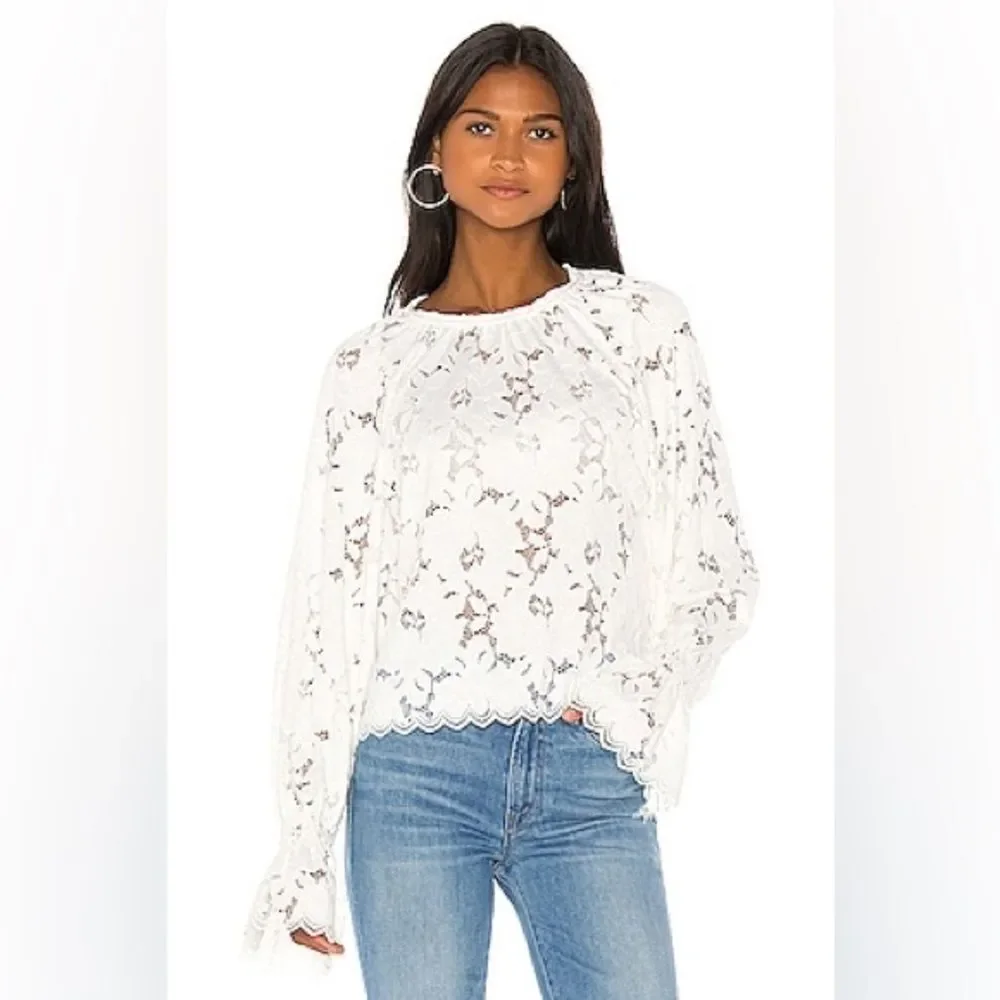 Free People Olivia Lace Tee in Ivory